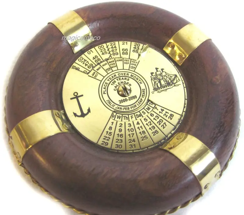 100jähriger Kalender-ewiger Kalender- Messing/Holz- maritim