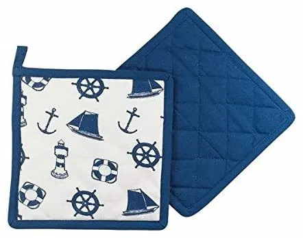 2 Stück- Maritim- Design- Topflappen 20x 20 cm, gesteppt- marineblau
