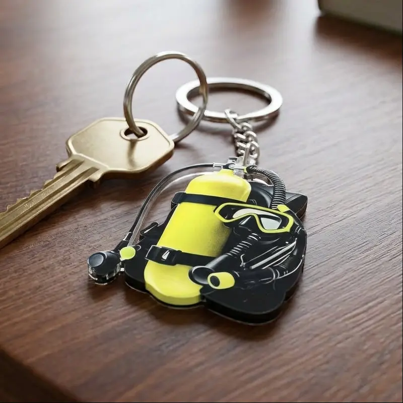 2D Plane Diving Equipment Keychain - Oxygen Tank & Diving Mask - Acrylic Pendant