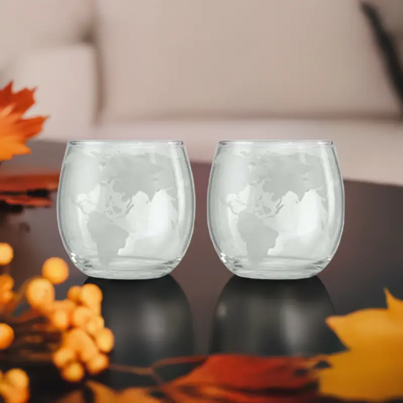 2er Set Glas, gefrostet Weltkarte- Whiskygläser Scotchgläser Bourbon Cocktail