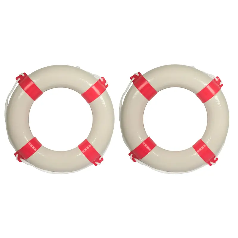 2er Set Rettungsring rot/weiß mit Sicherheitsleine 57cm Durchmesser – Robust und Zuverlässig