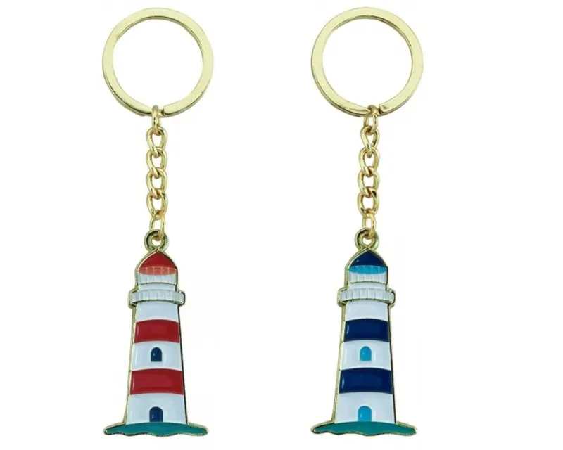 2X Leuchtturm Schlüsselanhänger/Ring - Zink emailliert