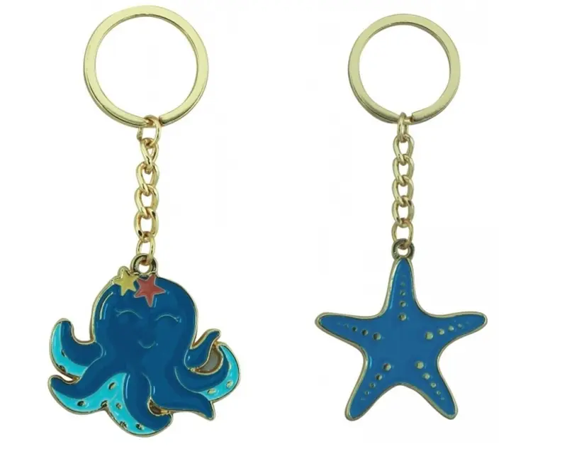 2X Octobus, Seestern- Schlüsselanhänger/Ring - maritim- Zink emailliert