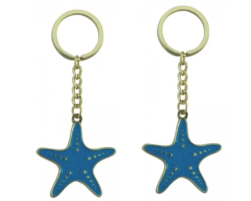 2X Seestern- Schlüsselanhänger/Ring - maritim- Zink emailliert
