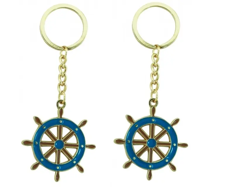 2X Steuerrad- Schlüsselanhänger/Ring - Zink emailliert