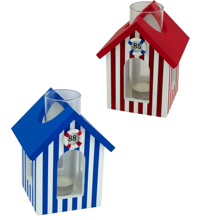 2x Teelichthalter aus Holz- Strandkabine