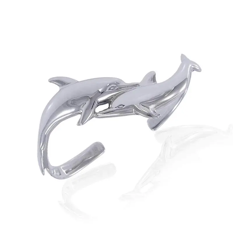 925 Real Silver Dolphins Silver Cuff Bracelet