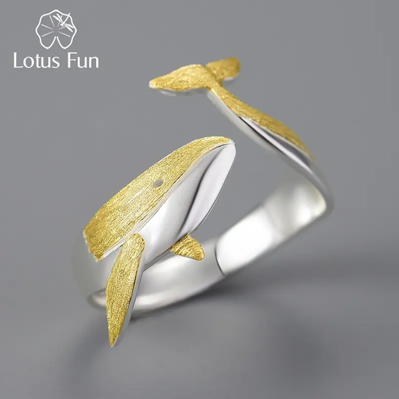 925 Sterling Silber Adjustable Whale Ring 18k Gold