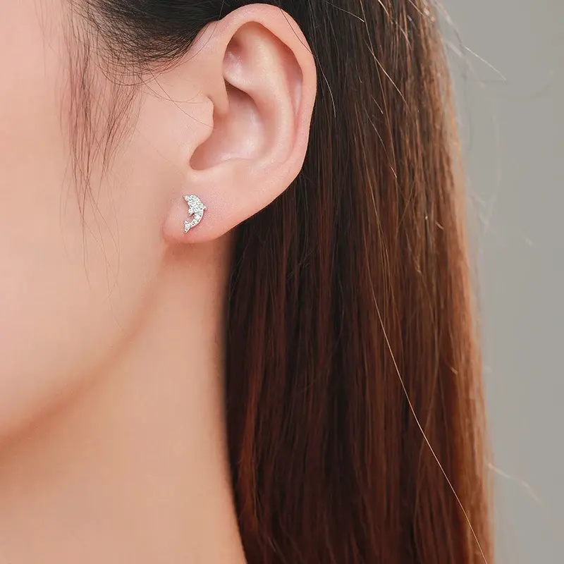 925 Sterling Silver Dolphin Stud Earrings for Women & Girls