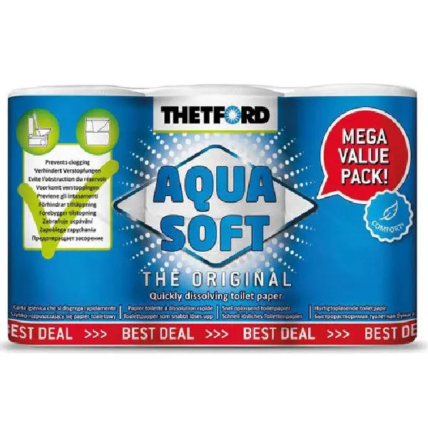 Aquasoft Toilettenpapier – schnell auflösendes Bordtoilettenpapier, 6 Rollen