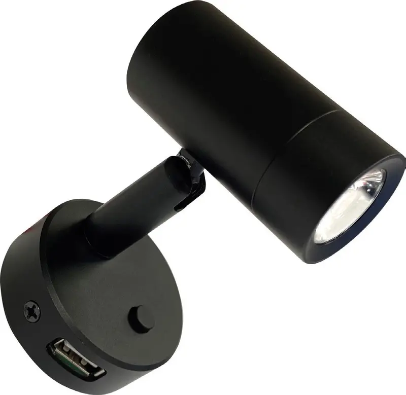 Batsystem Minitube D4 LED Leseleuchte – matt schwarz, mit USB-Ladeport