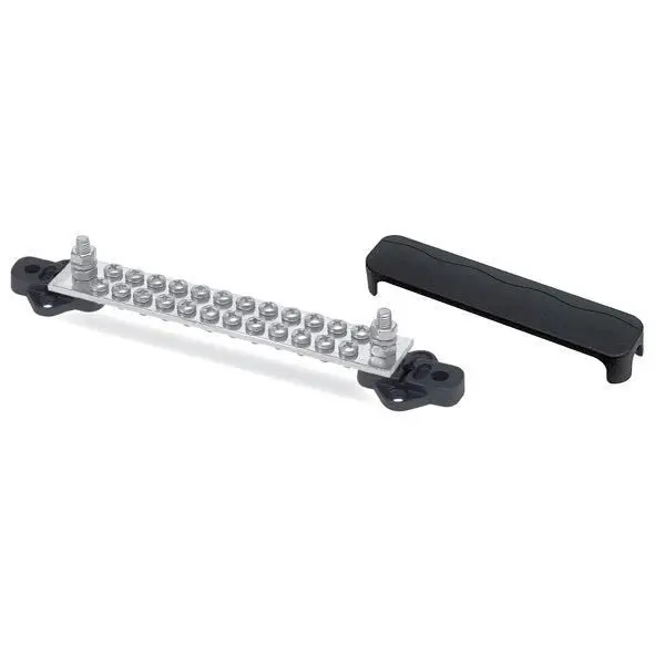 BEP Sammelstützpunkt – 2× M6 Eingang / 24× M4 Ausgang, max. 48 V DC / 100 A, mit Abdeckkappe