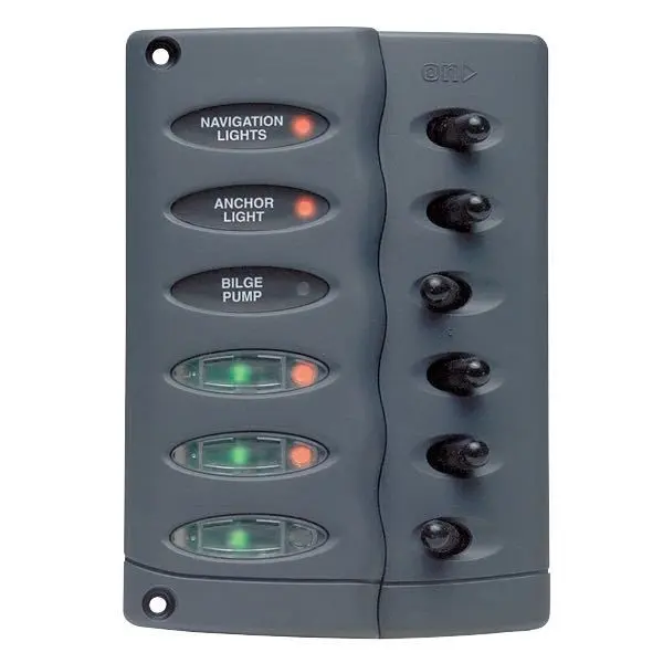 BEP Schalttafel mit 6 Schaltern und Automatiksicherungen – 12/24 V, 9 A