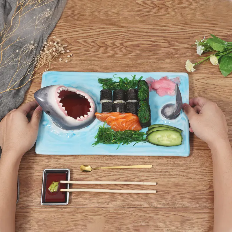 Blue Ceramic Plate with Shark