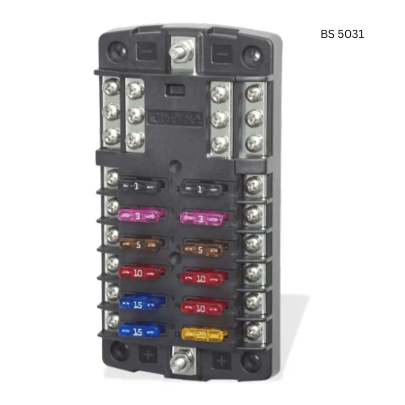 Blue Sea Systems BS 5031 Sicherungskasten 12-fach mit Minus-Sammelschiene (ohne Abdeckung)
