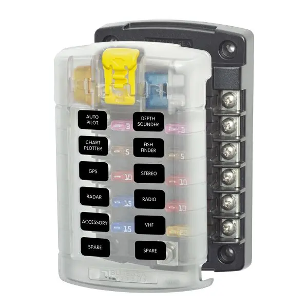 Blue Sea Systems Sicherungshalter für 12 Flachstiftsicherungen – max. 30 A je Halter, max. 100 A gesamt
