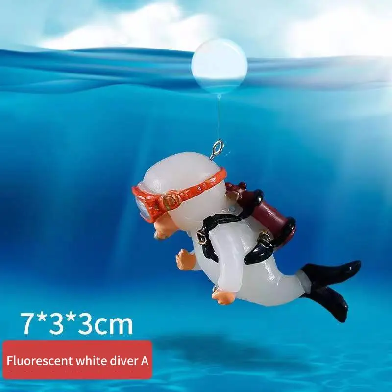 Cartoon Fat Man Diver Aquarium Decoration - Blue Resin Ornaments
