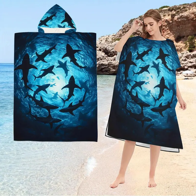 Deep Sea Shark School Hooded Beach Towel Bathrobe