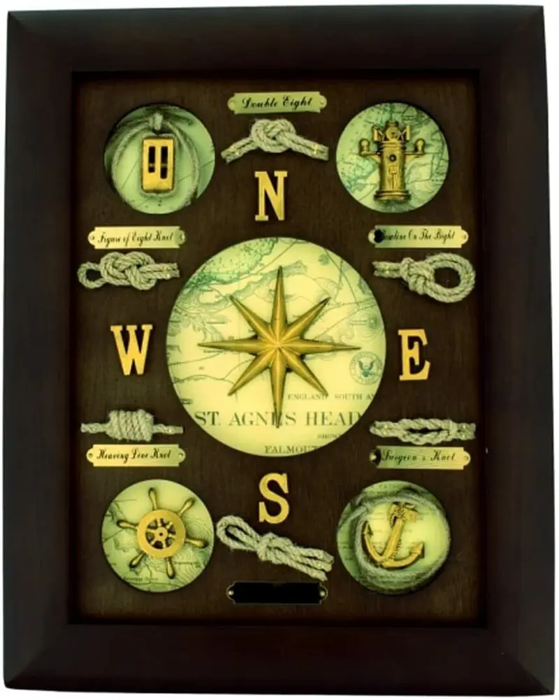 Dekorative Knotentafel + maritimen Accessoires Windrose
