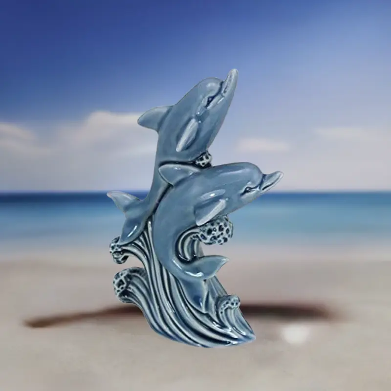 Delfin springend - glasiert- Maritime Deko- Figur