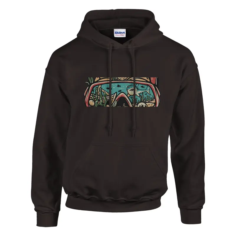DIVE Hoodie für Taucher – Vintage Skull Taucher Kapuzenpullover mit Meerblick-Design & "I'd Rather Go Diving" Spruch