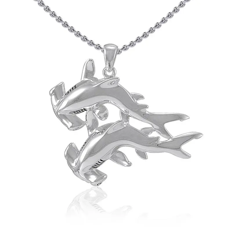 Double Hammerhead Shark Lovers Silver Pendant