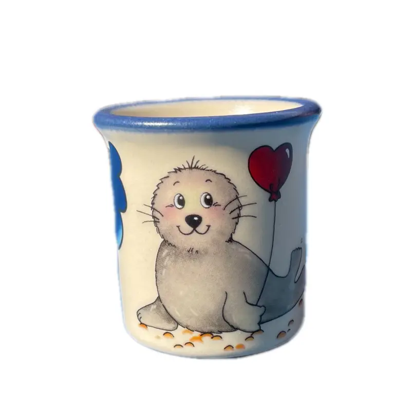 Eierbecher / Schnapsglas „Robbe Herzluftballon“ mit Wunschnamen - Jeder Name ist möglich!