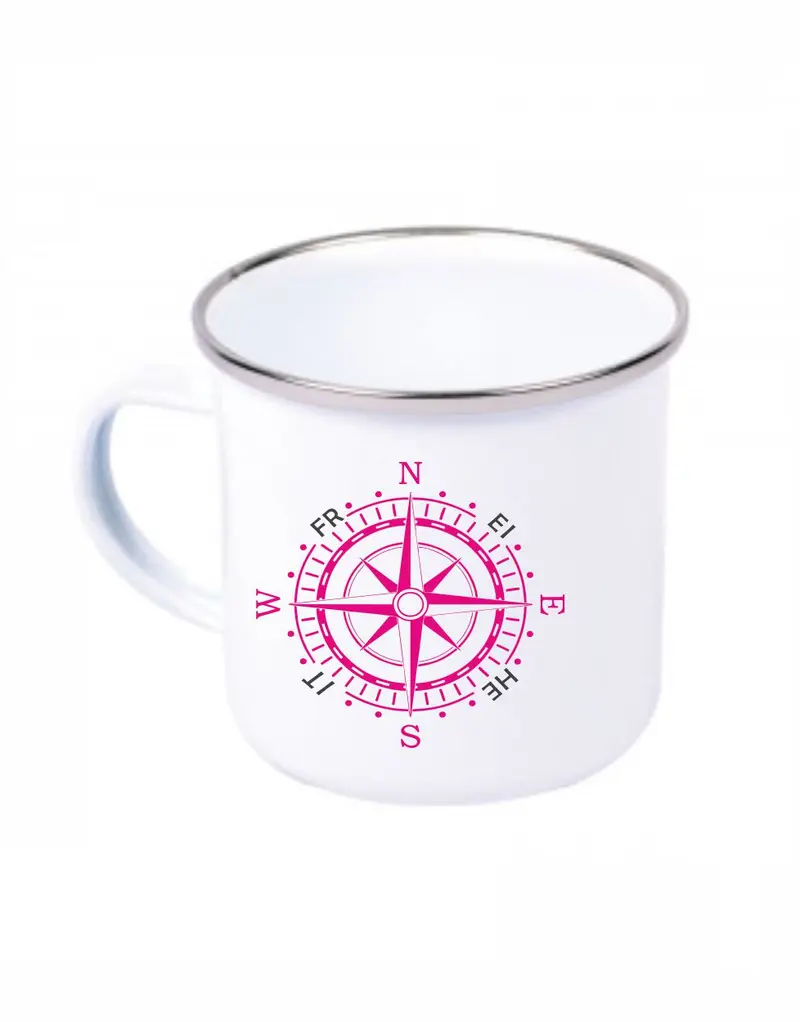 Emaille Becher Kompassrose Pink
