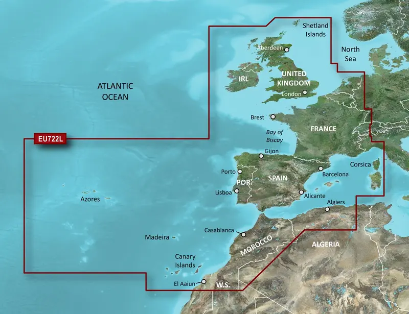 Garmin BlueChart g3 Vision VEU722L – Elektronische Seekarte Atlantikküste Europa