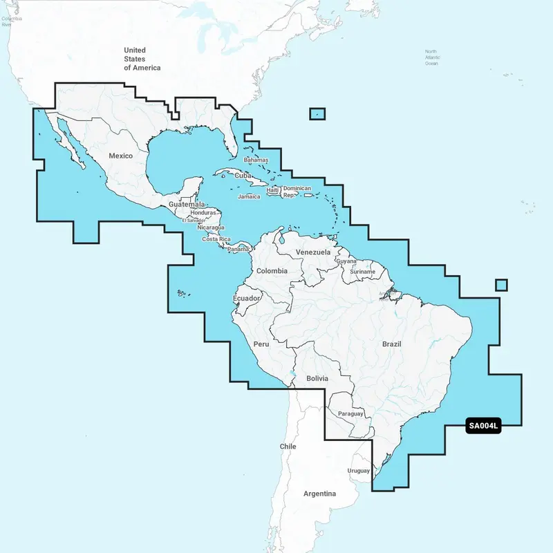 Garmin Navionics+ SA004L – Elektronische Seekarte Mexiko, Karibik bis Brasilien