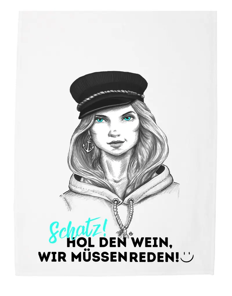 Geschirrhandtuch lustig Seefrau Hol den Wein