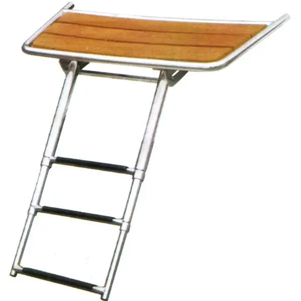 Gotthardt Badeplattform mit 3-stufiger Teleskop-Leiter – Edelstahl/Teak