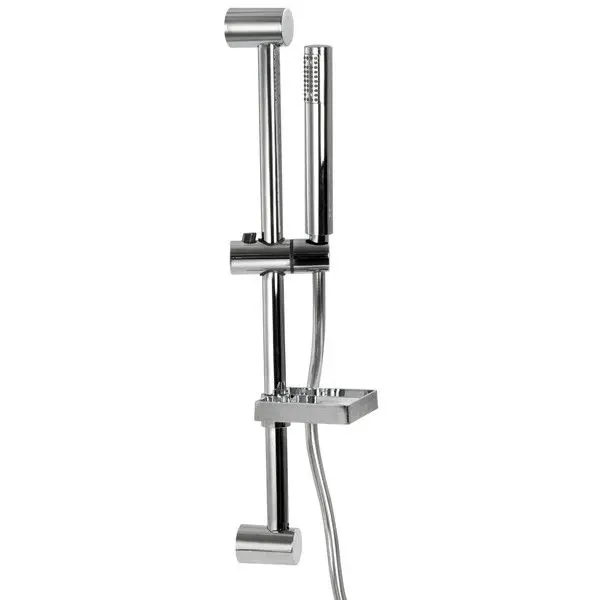 Gotthardt Duschstange mit Duschkopf und Seifenschale – verchromtes Messing, 60 cm