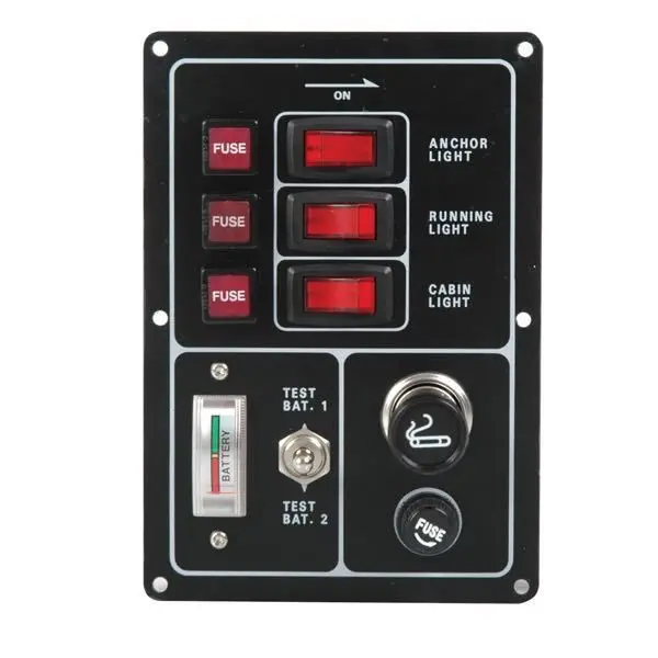 Gotthardt Elektropaneel – 3 Schalter/Sicherungen, Doppelanzeige & 12-V-Steckdose