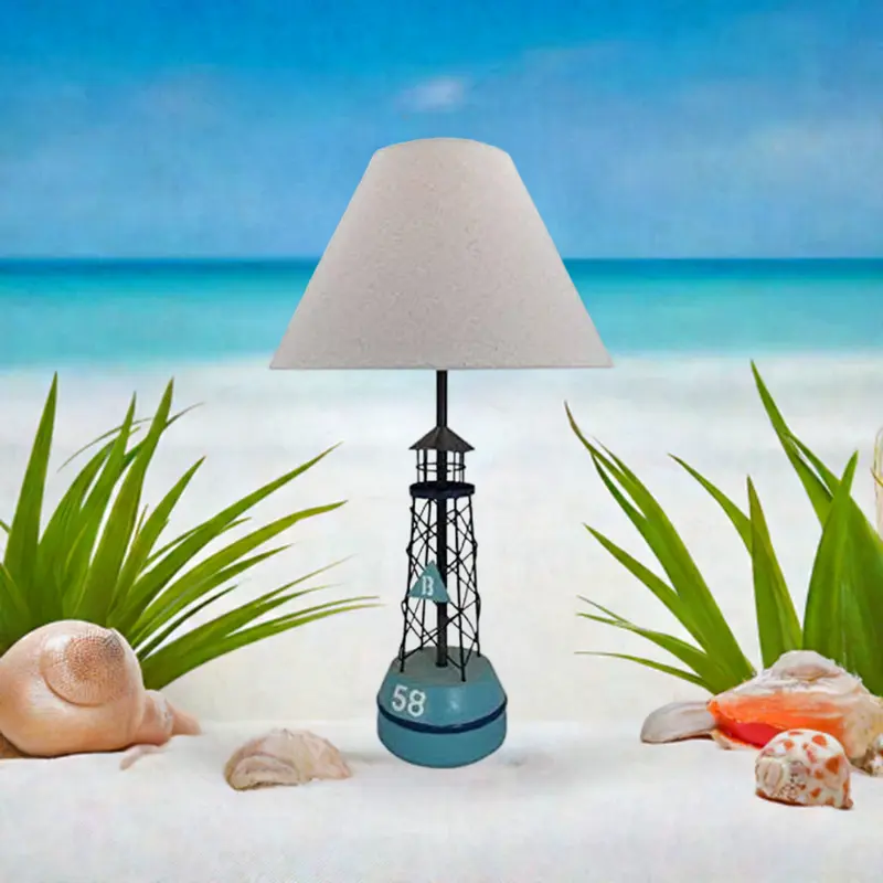 Große Bojenlampe- Tischlampe mit Stoffschirm- maritim- Holz Metall