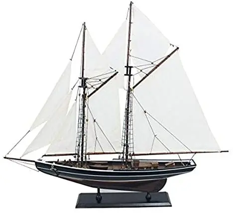 Große, dekorative Yacht, Segelschiff, Schiffsmodell Segelyacht aus Holz mit Leinensegel
