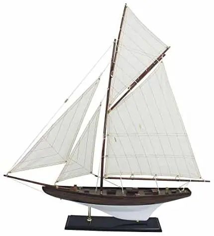Große, dekorative Yacht, Segelschiff, Schiffsmodell Segelyacht aus Holz mit Leinensegel