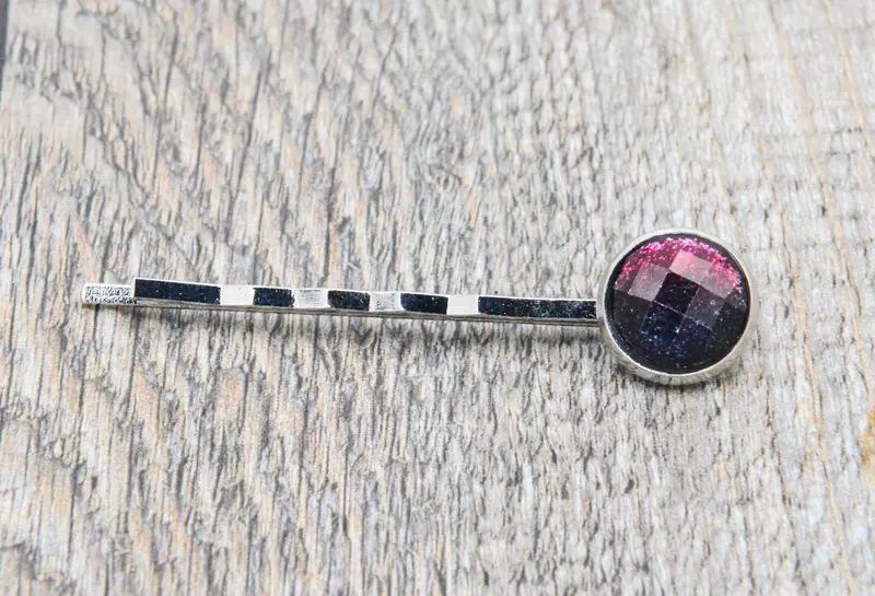 Haarklammer mit Glas in Diamantenlook Pink Glitzer in Silber