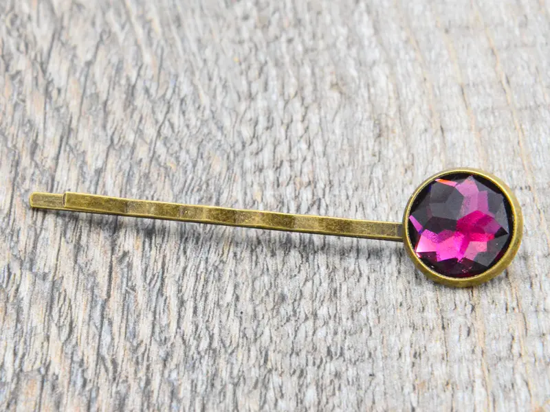 Haarklammer mit Glas in Diamantenlook Pink  in Silber oder Bronze
