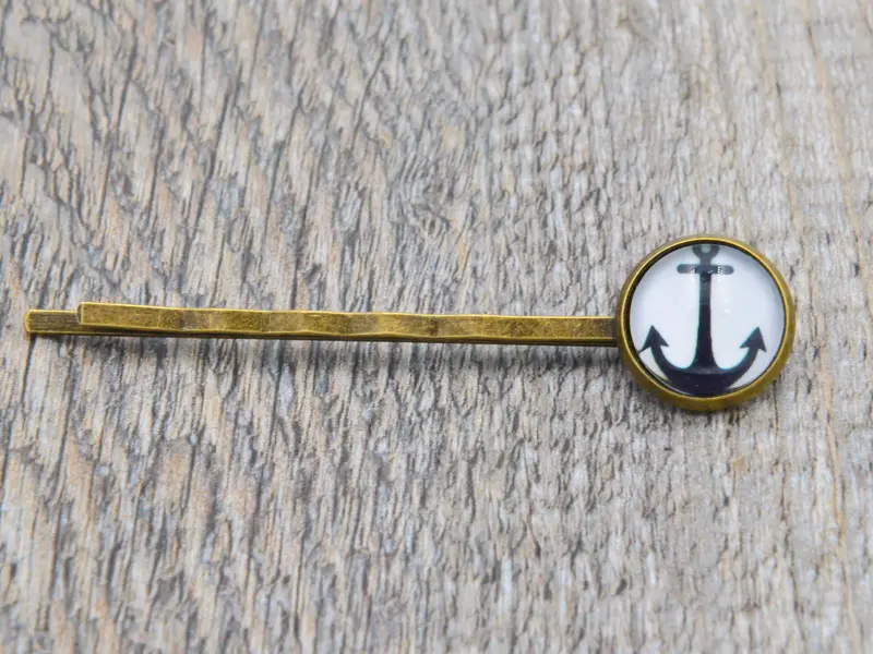 Haarklammer mit Glas und Anker in Bronze oder Gold