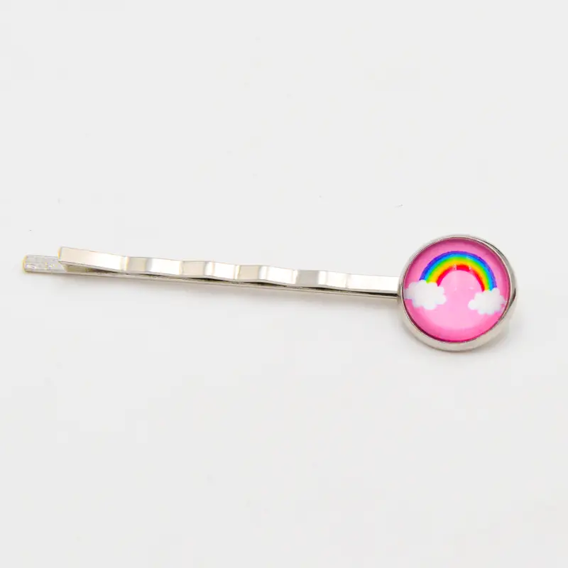 Haarklammer mit Glas und Regenbogen Fassung in Silber