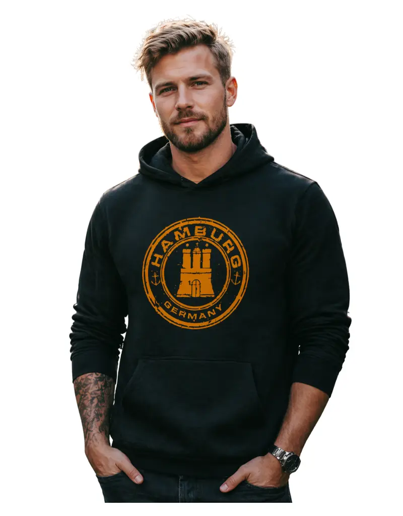 Hamburg Stamp Hoodie Neon orange Print