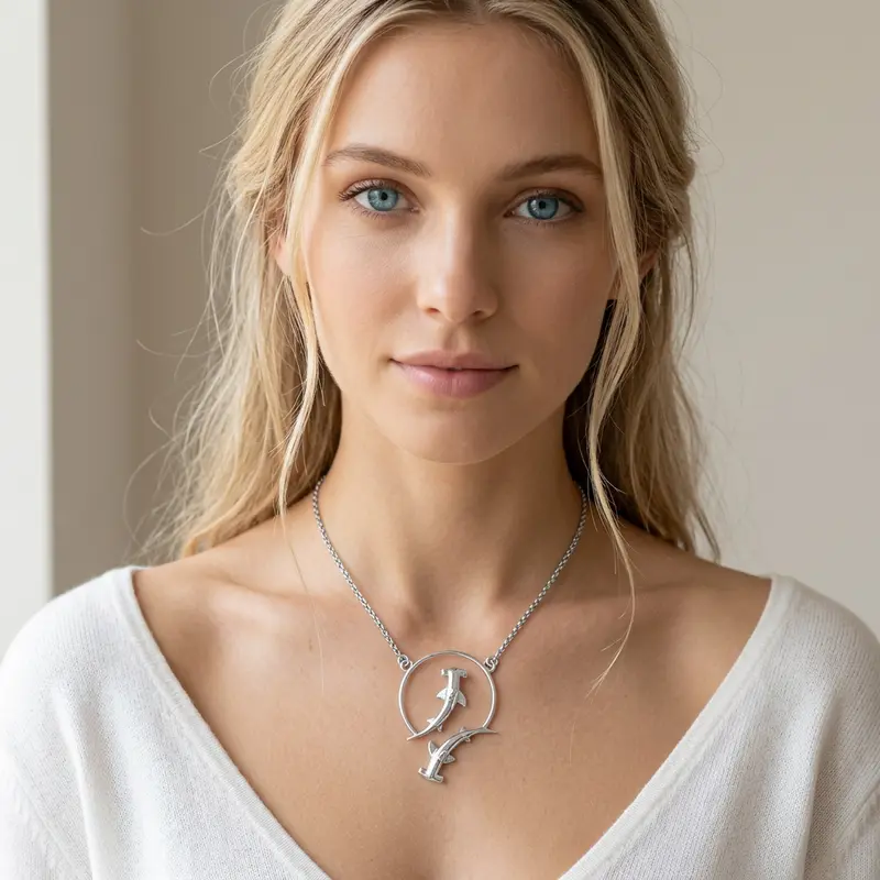 Hammerhead Shark Necklace - Sterling Silver 925 Double