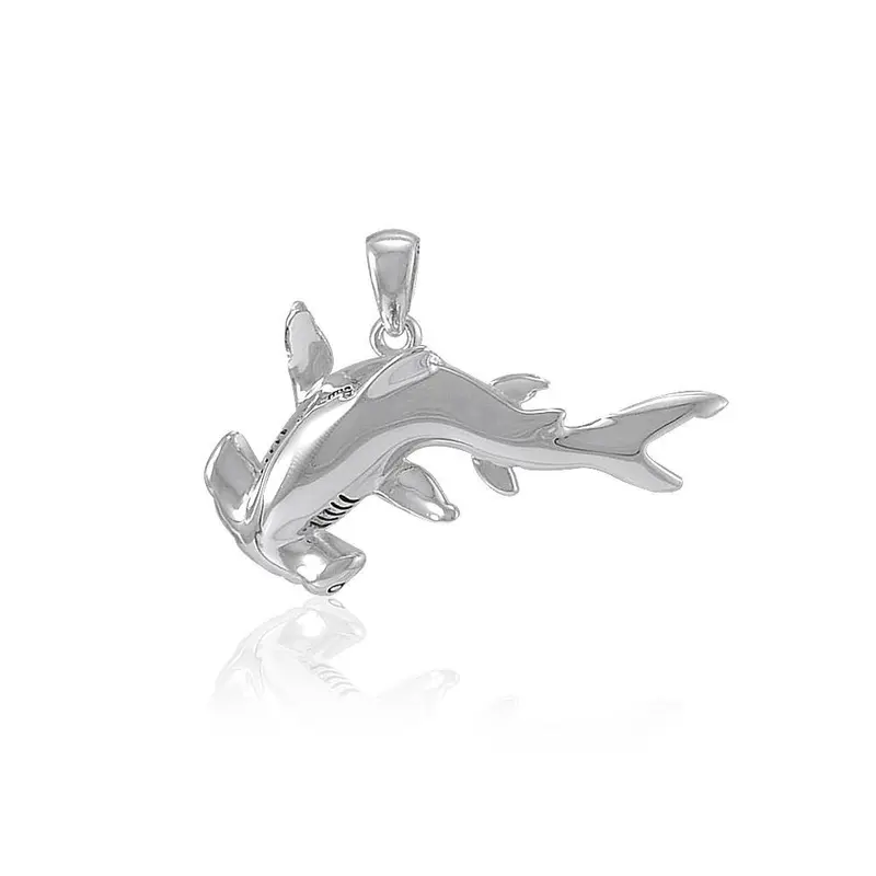 Hammerhead Silver Shark Pendant - Swimming