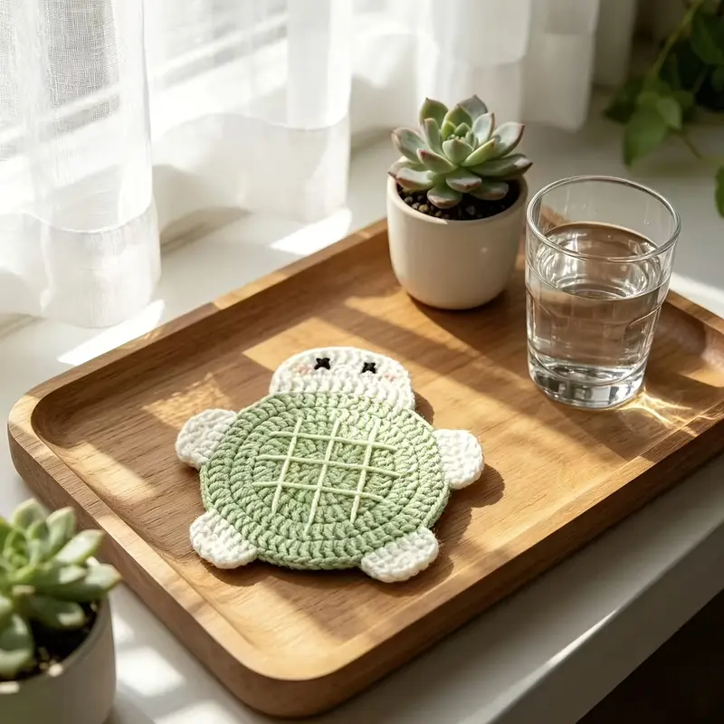 Hand-Crocheted Turtle Coaster - Home Decor, Heat-Resistant Table Mat