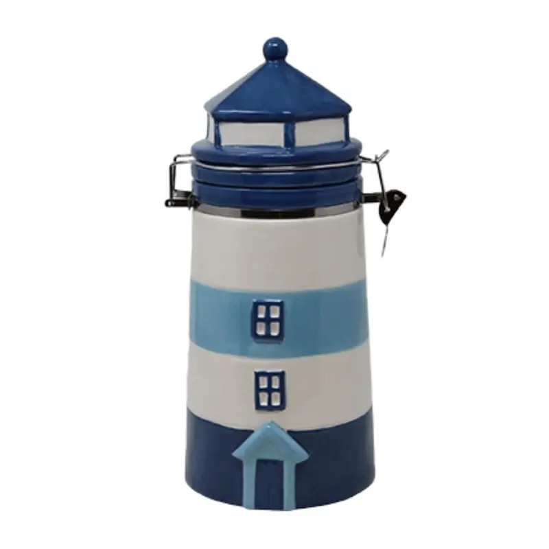 Keramik-Leuchtturm-Vorratsdose, Kaffeedose, Dose, „Blau/Weiß“, 69843