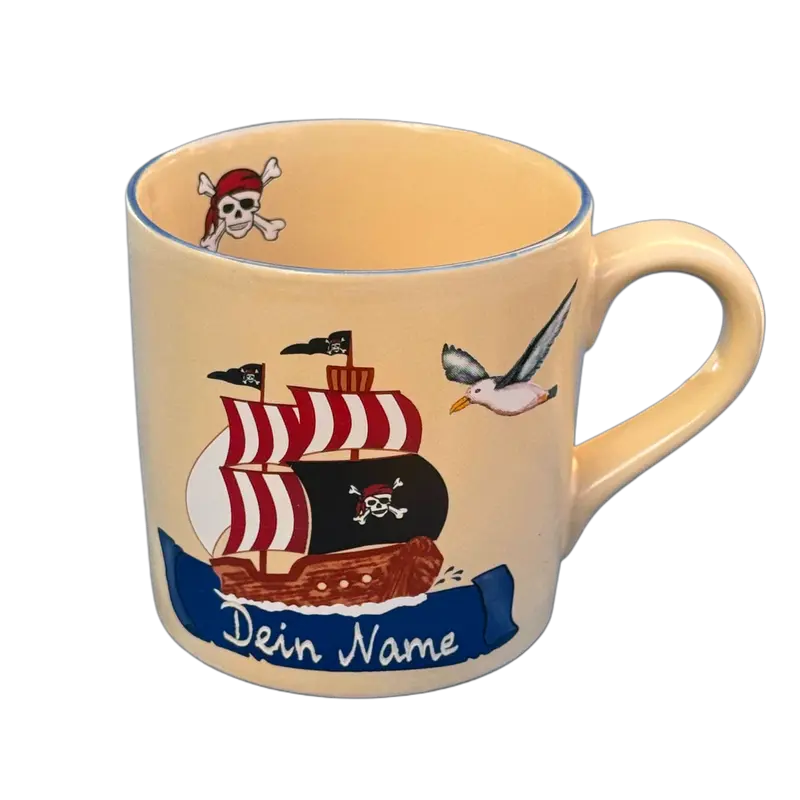 Kindertasse, Keramik, Pirat“ groß mit Wunschnamen - Jeder Name ist möglich!