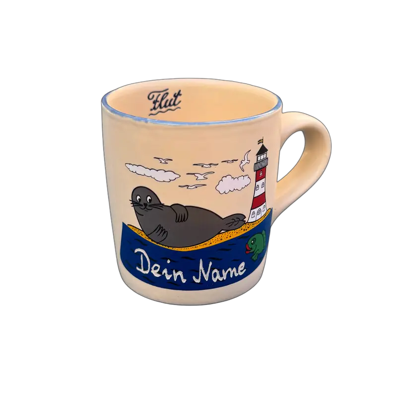 Kindertasse, Keramik, „Robbe“ klein (Espressogröße) mit Wunschnamen - Jeder Name ist möglich!