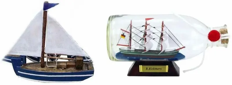 Kleiner Segler-Boot-Holzrumpf/Stoffsegel 10 cm+ Buddelschiff Rickmers 16 cm