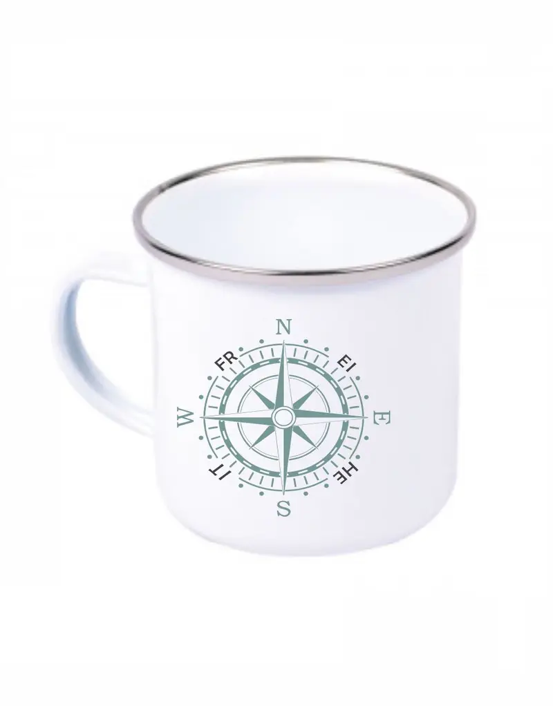 Kompassrose Freiheit Emaille Becher